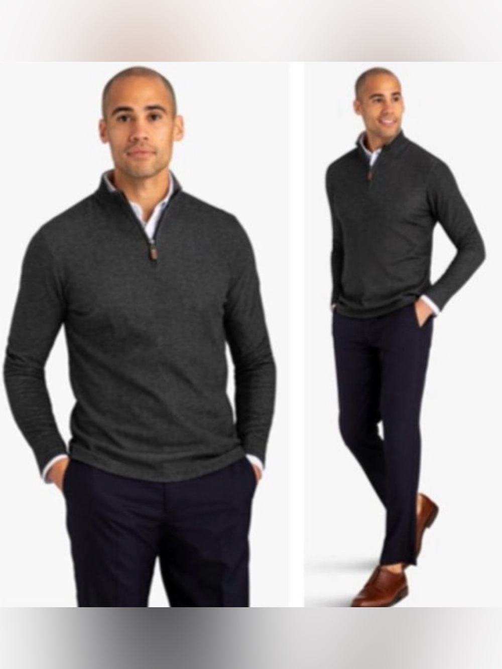 MIZZEN & MAIN Charcoal Gray WOOSTER Pullover Sweater 1/4 Zip #093
